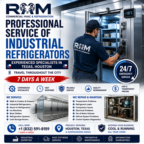 Professional service of industrial refrigerators - experienced specialists in Texas, Houston - travel throughout the city 7 days a week